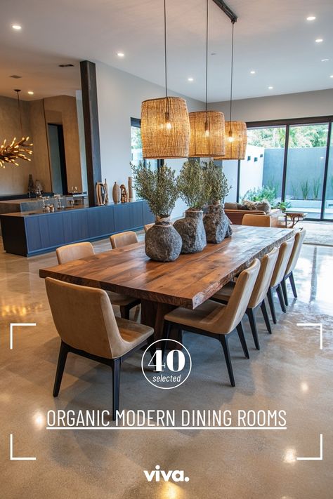 ♥ Are you dreaming of an inviting dining room with an Organic Modern touch? Dive into the charm of this Organic Modern dining room featuring a stylish round table, elegant pendant lights, and a captivating chandelier. Perfect for those who love earthy and moody decor styles. ✨🍽️ #OrganicModern #DiningRoomDesign #TableDecor #MoodyDecor Dining Room With Round Table, Modern Organic Dining Room, Organic Modern Dining, Organic Dining Room, Modern Dining Room Ideas, Organic Modern Dining Room, Earthy Decor, Elegant Pendant Lighting, Dining Room Design Modern