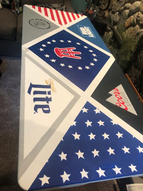 American flag, barstool sports, beer, white claw Beer Dye Tables, Beer Dye Table Painting, Beer Pong Table Painted Western, Die Tables Ideas Frat, Penn State Pong Table, Beer Dye Table Designs, Beer Die Table Design, Frat Pong Table Painted, Ping Pong Table Painted Design