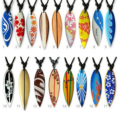 Surfer Necklace Surfboard Handpainted Wood Surfboard Necklace Pendant HK30 | eBay Piercings Earrings, Surf Necklace, Wood Surfboard, Wood Jewelery, Surf Jewelry, Pretty Jewelry Necklaces, Surfboard Design, Surfer Necklace, Costume Necklaces