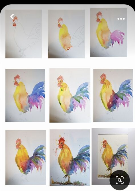 Watercolor Chickens, Chicken Watercolor, Rooster Watercolor, Watercolor Chicken, Rooster Painting, Learn Watercolor Painting, Bird Watercolor Paintings, Watercolor Paintings For Beginners, Diy Watercolor Painting