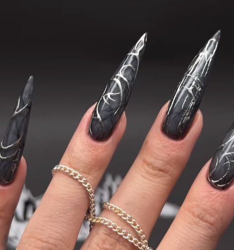 Black Pointed Nails, Point Nails, Stiletto Nail Art, Punk Nails, Gothic Nails, Edgy Nails, Goth Nails, Grunge Nails, Pointed Nails