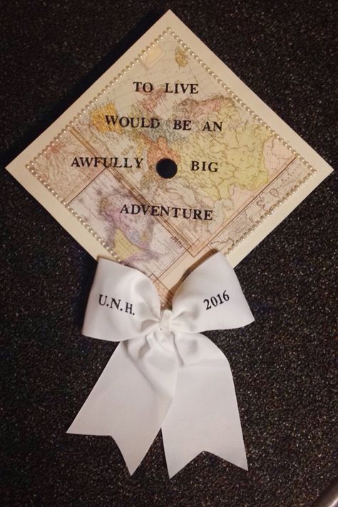 "To live would be an awfully big adventure." ~Peter Pan My grad cap for UNH… Peter Pan Grad Cap, Peter Pan Graduation Cap, Disney Graduation Cap, Grad Hats, Disney Graduation, College Grad Cap Ideas, Cap Graduation, High School Graduation Cap, College Graduation Cap Decoration