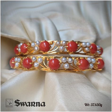 Pagadam Jewellery Bangles, Pagadala Earrings, Coral Bangles Gold, Coral Gold Jewellery, Coral Bangles Gold Indian, Pearl Bangles Indian Gold, Pearl Bangle Designs, Coral Bangles, Swarna Jewellers