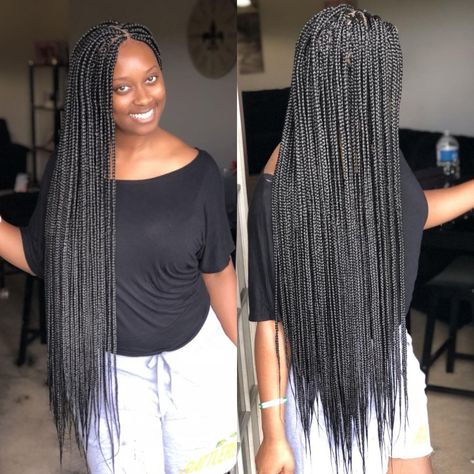 Hip-length braids. #longbraids #braids #braidsbyguvia Hip Length Box Braids, Hip Length Braids, White And Black Braids Mixed, Black And Gray Box Braids, Grey Mix Braids, Ombre Gray Box Braids, Cute Box Braids, Crochet Twist, Marley Hair