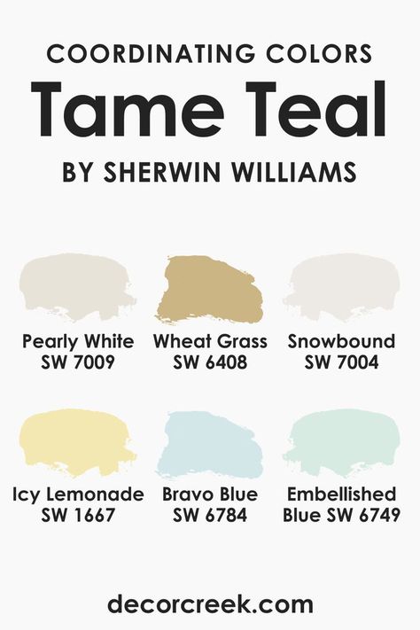 Coordinating Colors of Tame Teal SW 6757by Sherwin-Williams Teal Paint Colors, Accessible Beige, Teal Paint, Wheat Grass, Classroom Door, Trim Color, Coordinating Colors, Sherwin Williams, Paint Color