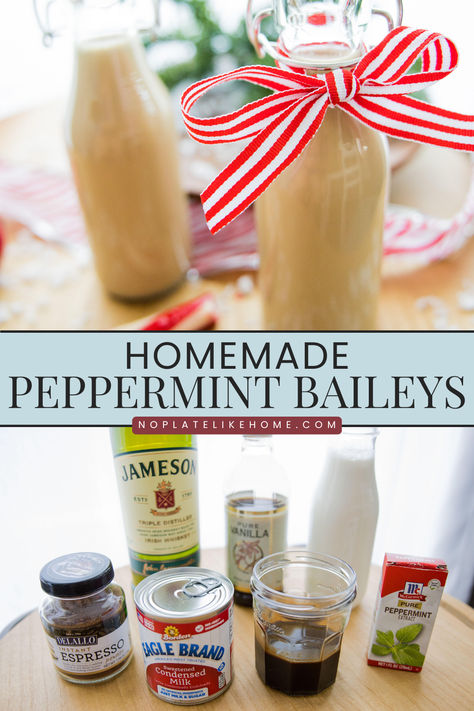 Making your own homemade Peppermint Baileys is super easy with only 7 simple ingredients and is ready to drink in only one hour! It’s a fresh and delicious drink for cocktails, coffee or to gift to family, friends and neighbors for the holidays! Homemade Christmas Liquor, Hooch Recipe Alcohol, How To Make Baileys At Home, Homemade Drink Gifts, Homemade Liquor Recipes Christmas Gifts, Homemade Baileys Gift, Boozy Christmas Gifts, Homemade Baileys Recipes, Homemade Liquor Recipes