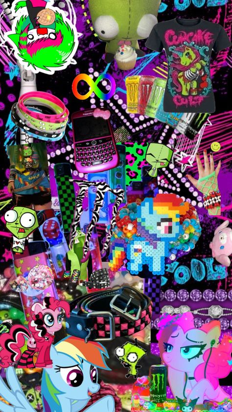 Scene Kid Wallpaper, Scenecore Wallpaper, Scene Core Wallpaper, Scene Emo Art, Scene Kid Art, Scene Clothes, 2000s Scene, Scene Aesthetic, 2000s Art