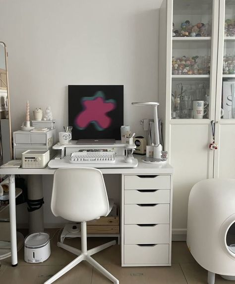 White desk, aesthetic Lagkapten Desk, Aesthetic White Desk, Alex Desk, Getting It Together, Alex Drawer, Drawer Bedroom, Ikea Alex, Ikea Desk, White Desk