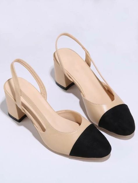 Cap Toe Slingback Chunky Heels for Sale Australia| New Collection Online| SHEIN Australia Summer Pumps, Shein Shoes, Look Formal, Rebecca Ferguson, Mid Heel Shoes, Chunky Heel Pumps, Chic Shoes, Pump Types, Pu Heels