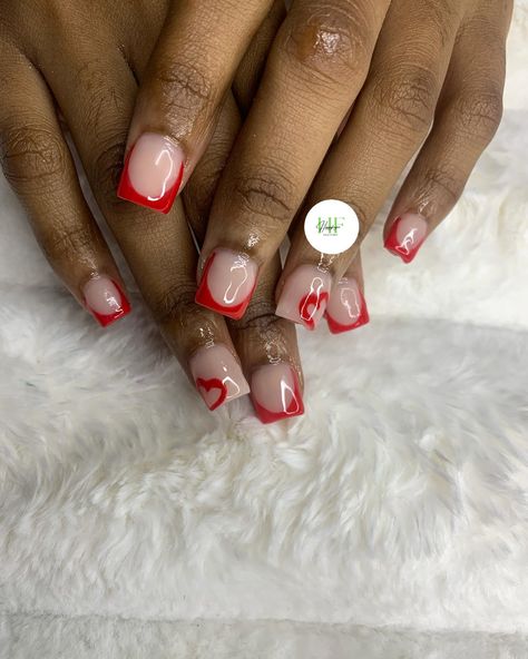 Short French#nails💅 #nailsnailsnails #nailstyle #frenchnails #frenchpolish Red Short French Tip Nails, Deep French Tip Nails Square, Short Tip Nails, Short Red French Tip, French Tip Nails Square Short, Short Red French Tip Nails, Deep French Tip Nails, Short French Nails, Short French Tip Nails