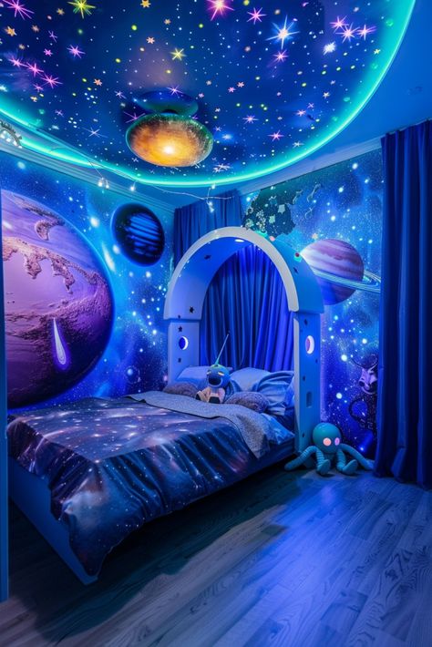 29 Boho Bedroom Ideas for Kids: Create a Magical Space with Style Sun Theme Bedroom, Space Inspired Room, Space Bedroom Girl, Galaxy Themed Bedroom, Galaxy Room Ideas, Cosmic Bedroom, Rocket Bedroom, Spaceship Bedroom, Teen Girl Bedrooms Aesthetic