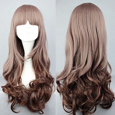 Realistic Wigs, Brown Curly Hair, Anime Wigs, Kawaii Hairstyles, Beautiful Wigs, Ombre Wigs, Brown Wig, Costume Wigs, Cap Hair