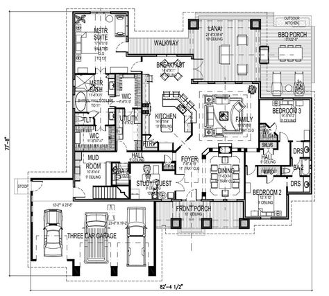 Plan Cherry Creek House Plan - 4531 - The House Designers, LLC House Plans With Canning Kitchen, Single Story House Floor Plans, Craftsman Ranch House Plans, Autocad Revit, Inspirational Architecture, Craftsman Ranch, Creek House, Retirement House, Mansion Floor Plan