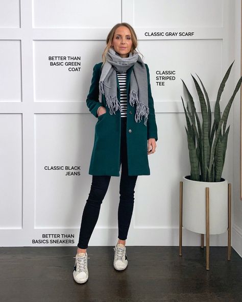 Winter Outfits - 22 Better Than Basic Ideas | Merrick's Art Winter Outfits Basic, Casual Friday Work Outfits Winter, Basic Outfits Winter, Smart Casual Winter Outfits, Green Coat Outfit, Casual Friday Work Outfits, Smart Casual Winter, Outfits For Winter, Winter Outfits Aesthetic