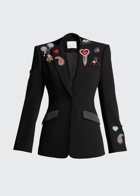 Custom Blazers, Custom Blazer, Blazer Ideas, Tailored Clothes, Embroidered Christmas, Cinq A Sept, Festive Wear, Embroidered Wedding, Cotton Blazer