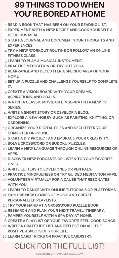 Are you often bored at home? Here is a list of 99 things you could do to keep yourself busy while sitting at home! How to spend time at home. Productive and fun things to do at home. What to do when you're bored at home. What To Do On Vacation At Home, How To Keep Yourself Busy At Home, Things To Do Over Spring Break At Home, Things To Do In Vacation At Home, Things To Do At Home With Boyfriend, Things To Do With Your Boyfriend At Home, Hobbies To Do At Home, Introvert Activities, Productive Activities