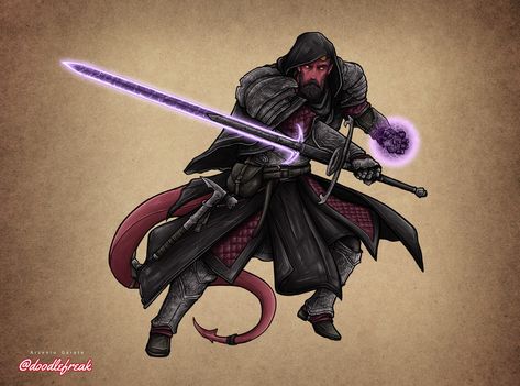 Tiefling Eldritch Knight fighter with Booming Blade Dnd Eldritch Knight, Tiefling Knight, Tiefling Fighter, Eldritch Knight, Dnd Items, Character Ideas, Dnd Characters, San Francisco 49ers, Character Concept