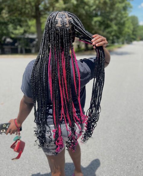 Peek A Boo Braids With Curls, Black And Pink Peek A Boo Box Braids, Peek A Boo Box Braids With Curls, Peek A Boo Braids, Peek A Boo Box Braids, Box Braid Hairstyle, Pink Box Braids, Purple Box Braids, Hairstyle For Black Women