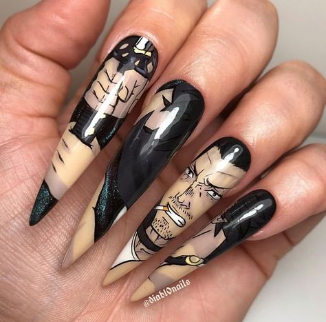 Black Clover Nails, Clover Nail Art, Clover Nails, Anime Nail, Anime Nails, Painted Nail Art, Black Bull, Nails Black, Heart Nails