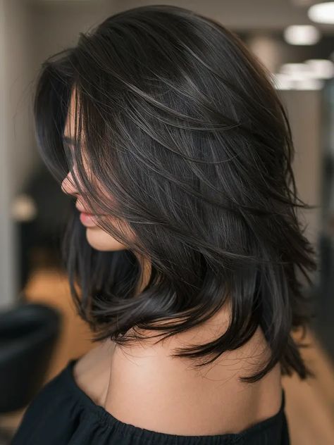 21 Trendy Winter Medium Haircuts 2024-2025: Layered, Bob, and Wavy Styles for All Faces Bob For Round Face, Haircuts 2024, Medium Haircuts, Wavy Bob, Wavy Style, Sleek Bob, Layered Bob, Trendy Winter, Medium Length Hair