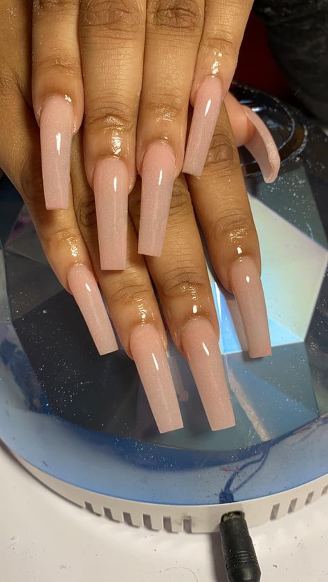 French Nail Tips Colors, Long Square Acrylic Nails Solid Color, Square Long Nails Ideas, Long Nude Nails With Design, Tappered Nails Square Long Designs, Plain Long Nails, Basic Long Acrylic Nails, One Color Acrylic Nails, Realistic Acrylic Nails