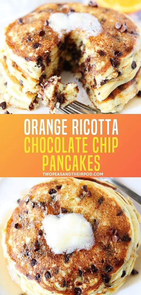 Ricotta Recipes Breakfast, Orange Breakfast Recipes, Orange Ricotta Pancakes, Pancakes Ricotta, Ricotta Chocolate, Orange Ricotta, Orange Pancakes, Gourmet Pancakes, Flavored Pancakes