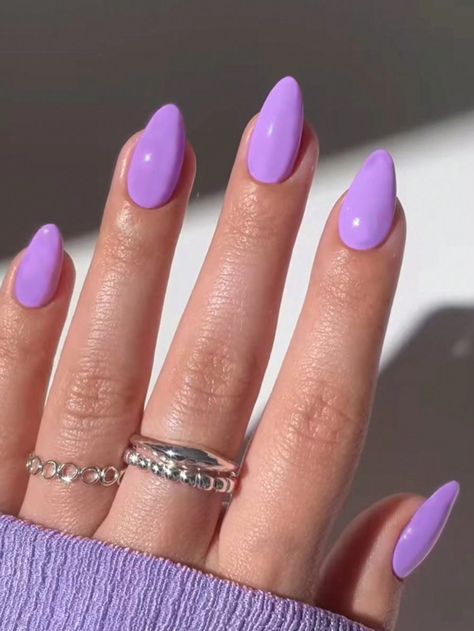 30pcs Almond-Shaped Vintage Simple Light Purple Solid Color False Nail Set To Enhance Your Elegance, Suitable For Daily Wear By Women Mauve Purple     Colorblock,Plain,Plants Bare Nails   Nail,Hand & Foot Care, size features are:Bust: ,Length: ,Sleeve Length: Nails Acrylic Almond Colors, Solid Color Nails Almond Shape, Purple Nails Oval, Plain Purple Nails, Pastel Purple Nail Ideas, Purple Nails Almond Shape, Nails Plain Color, Almond Purple Nails, Senior Nails