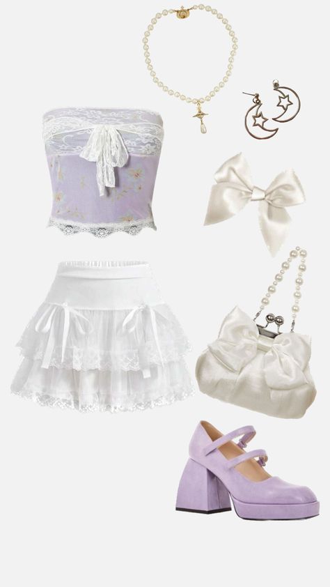 Light Purple Outfit Ideas, Purple Coquette Outfit, Y2k Purple Outfit, Princess Aesthetic Outfits, Diary Aesthetics, Purple Coquette, Cute Girly Outfits, Outfits For Ocs, Aesthetic Outfits Y2k