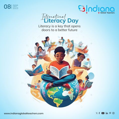 Literacy is a key that opens doors to a better future International Literacy Day #Indianaglobalteachers #indiana #literacyday #literacyforall #internationalliteracyday #educationforall #education #TeachingJobs #teacherstrainingprogram International Education Day, International Day Of Education, World Literacy Day, Art Competition Ideas, International Literacy Day, Education Day, Literacy Day, Education For All, Mental Health Day