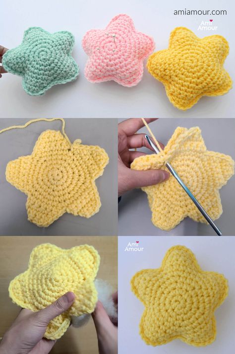 Crochet Stuffed Star Free Pattern, Crochet Star Wand, Stuffed Star Crochet Pattern, Star Crochet Amigurumi, Crochet Star Plush Pattern, Small Stuffed Animal Crochet Patterns Free, Crochet 3d Star, Puff Star Crochet Pattern, Star Crochet Free Pattern