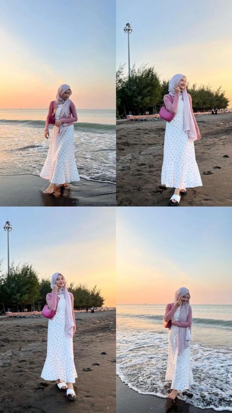 Outfit For Beach Hijab, Beach Outfit Hijab Simple, Outfit Mantai, Ootd Kepantai, Ootd Pantai Dress, Hijab Ootd Beach, Outfit Hijab Pantai, Beach Outfit Hijab, Ootd Pantai Hijab Simple