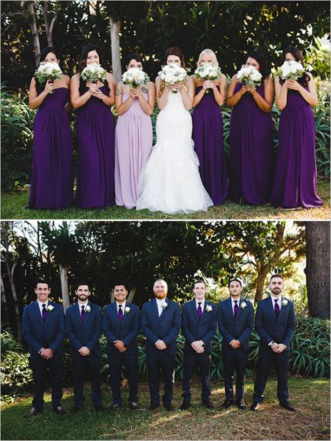 Galaxy Themed Wedding Bridesmaid Dresses, Purple And Grey Wedding Party, Royal Blue Purple Wedding, Midnight Blue And Purple Wedding, Purple And Blue Winter Wedding, Navy And Plum Wedding, Navy Purple Wedding, Plum And Navy Wedding, Plum Wedding Dresses