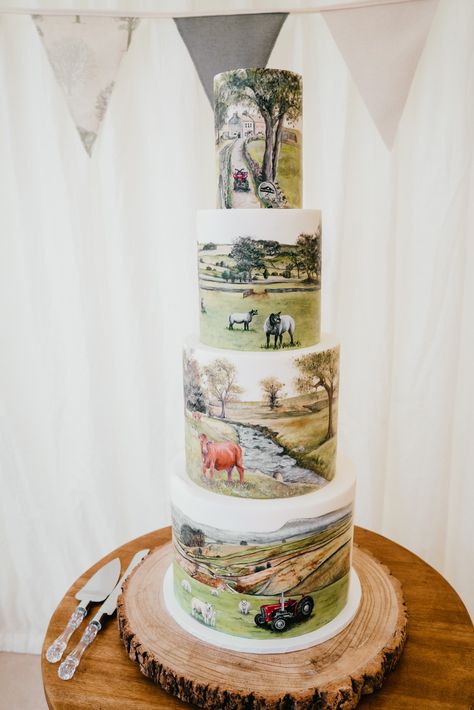 Farming Wedding Cakes, Farm Wedding Cake Ideas, Farmer Wedding Cake, Farmers Wedding, Farming Wedding, Farm Wedding Cake, Farmer Cake, Farm Cakes, Cookie Painting