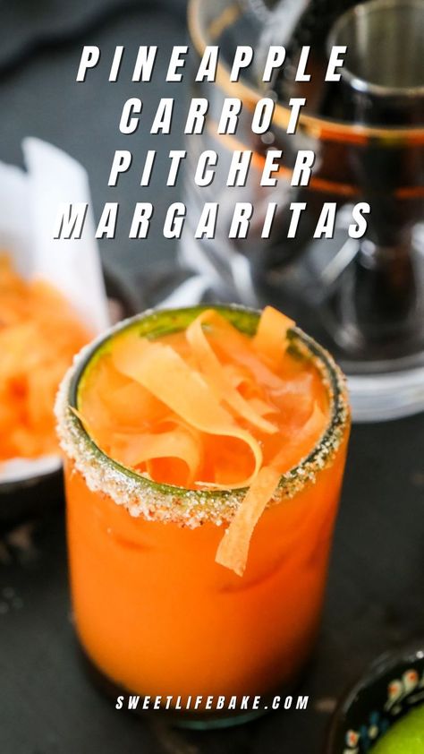 Pineapple Carrot Pitcher Margaritas Cocktails With Carrot Juice, Carrot Juice Cocktail, Easter Margarita, Carrot Margarita, Carrot Cocktail, Pitcher Margaritas, Fresh Margarita Recipe, Easter Cocktail, Easter Drink