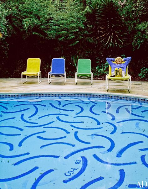 Artist David Hockney’s House on the West Coast | Architectural Digest Painted Pools, Hockney Swimming Pool, David Hockney Pool, Painted Pool, West Coast House, David Hockney Paintings, David Hockney Art, Roosevelt Hotel, Miss Moss