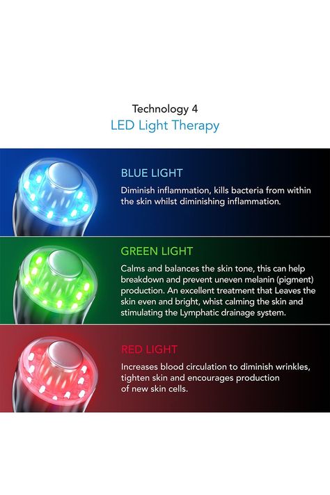 4-IN-1 DEVICE FOR HOME USE - Luma harnesses 4 powerful yet completely natural technologies to give you an all in one skincare tool. This skin therapy wand allows you to use each mode individually or combine them for tailored therapies including anti-aging, skin firming, and more depending on your skin care goals.LED LIGHT THERAPY & WAVE PENETRATING CELL STIMULATION - Luma's first 2 modes include powerful red, blue and green leds. Light therapy has been clinically proven to naturally help fig Led Lights Facial, Led Light Face Therapy, Green Light Therapy Benefits, Red Light Therapy For Face, Led Red Light Therapy Skin Care, Best Red Light Therapy Devices, Led Light Therapy Benefits, Skin Care Goals, Light Therapy For Skin