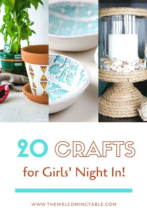 Looking for Girls' Night In craft ideas? Easy and yet super fun, here are 20 that your friends will LOVE! All skill levels and interests! Check them out! #craftideas #crafts #girlsnightin #momsnightin Artistic Projects Ideas, Crafts For Ladies Group Easy Diy, Crafts For Womens Retreat, Easy Craft Night Ideas, Mops Crafts Ideas, One Day Crafts For Adults, Craft Club Ideas Ladies, Crafts For Girls Night Adults, Moms Craft Night Ideas