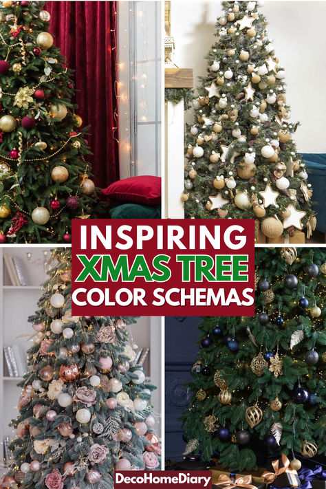 Christmas Tree Color Scheme Ideas Color Scheme For Christmas Tree, Red Blue Green Gold Christmas Tree, Christmas Tree Decor Color Ideas, Christmas Tree Ornaments Color Scheme, Christmas Tree Color Combinations, Color Schemes For Christmas Trees, Color Themed Christmas Trees, Multicolored Lights Christmas Tree Ideas, Ways To Decorate Christmas Trees