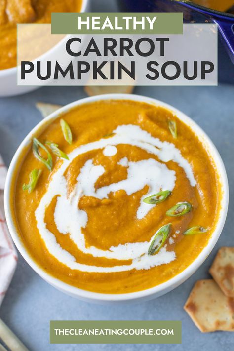 Easy Carrot Soup Recipes, Instant Pot Carrot Soup, Pumpkin Soup Recipe Crockpot, Pumpkin Soup Instant Pot, Instant Pot Pumpkin Soup, Carrot Pumpkin Soup, Healthy Pumpkin Soup Recipe, Healthy Pumpkin Soup, Pumpkin Soup With Canned Pumpkin