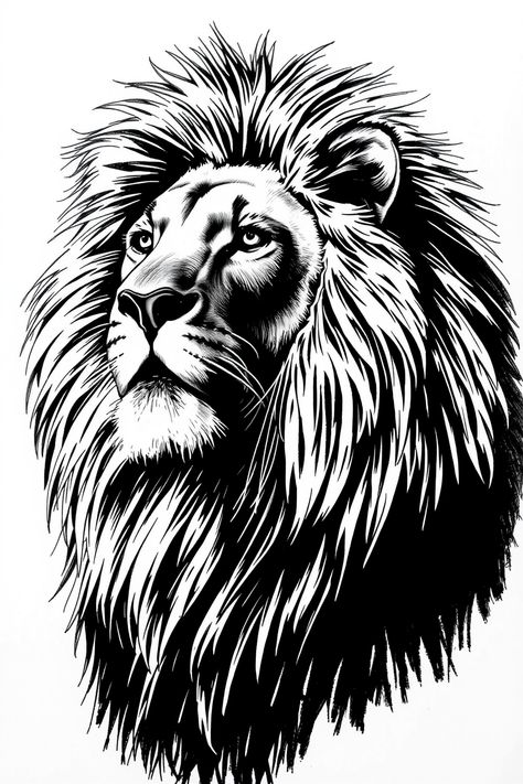 Check Out This Black And White Lion Drawing + 12 Other Lion Drawing Ideas! #drawing #drawingideas White Lion Drawing, Lion Drawing Ideas, Realistic Lion Drawing, Jungle Drawing, Brain Drawing, Lion Sketch, Black And White Lion, Crown Drawing, Earth Drawings