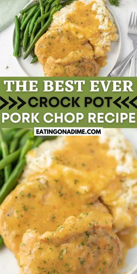 Easy Crock Pot Pork Chops - Easy Slow Cooker Pork Chops Boneless Pork Chops Crock Pot, Recipe With Cream Of Chicken, Easy Crockpot Pork Chops, Pork Chops With Gravy, Pork Loin Chops Recipes, Slow Cooker Pork Chops Recipes, Crock Pot Pork Chops, Boneless Pork Chop Recipes, Crock Pot Pork