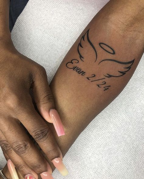 Tattoos That Represent A Lost Loved One, Rip Grandparents Tattoo, Sister Passing Tattoo, Tattoos For Sister Who Passed, Rip Tattoos For Cousin, Memorial Name Tattoos For Women, Rememberence Tattoos For Grandparents, Watch Over Me Tattoo Letters, Granny Tattoo Ideas