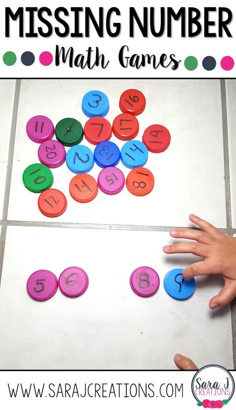 Missing number games using milk bottle caps for practicing numbers 1-20 and 1-30.  Love this for preschool or kindergarten. Preschool Homeschool Ideas, Number Games Preschool, Sequencing Numbers, Preschool Math Games, Paper Fruit, Preschool Homeschool, Prek Math, Learning Games For Kids, Kindergarten Games