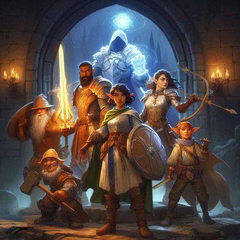 I will draw your dnd party art or dnd character art no ai for you Dnd Group Pose, Adventuring Party Dnd Aesthetic, D&d Party Art, Dnd Party Drawing, D&d Adventurer, Draw Your Favorite Character Challenge, Dnd Group Art, Dnd Party Art, Video Game Character Design