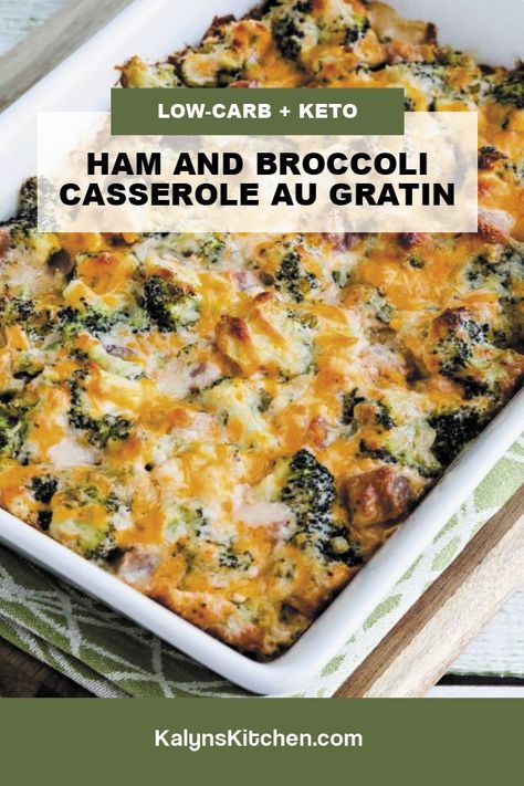 Of course this Ham and Broccoli Casserole au Gratin is a riff on my mega-popular Low-Carb Ham and Cauliflower Casserole au Gratin! And if you've enjoyed the version with cauliflower, this one is equally delicious! [found on KalynsKitchen.com] #LowCarbHamCasserole #HamBroccoliCasserole #LowCarbCasserole Ham And Cauliflower Casserole, Ham And Broccoli Casserole, Ham And Cauliflower, Ham And Broccoli, Ham Casserole, Low Carb Casseroles, Boiled Egg Diet Plan, Cauliflower Casserole, Broccoli Casserole