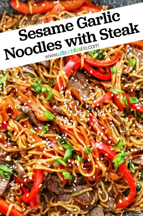 Steak And Noodles Dinners, Steak And Noodle Recipes, Steak Noodles, Steak And Garlic Noodles, Steak Stir Fry With Noodles, Steak Noodles Recipes, Asian Noodles With Beef, Steak And Ramen Noodles, Steak Stir Fry Recipes Easy With Noodles