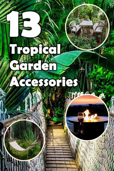 Transform your outdoor space into a lush tropical paradise with these 13 exciting garden accessories. From hanging planters to colorful outdoor rugs, these items will transport you to a serene and relaxing oasis. Add a touch of sophistication with bamboo wind chimes or a carved wooden birdhouse. Embrace nature with a statement-making outdoor fountain or a set of intricate garden statues. Create an exotic and inspiring atmosphere with these must-have tropical garden accessories. Wooden Birdhouse, Bamboo Wind Chimes, Jungle Gardens, Tropical Gardens, Outdoor Fountain, Embrace Nature, Tropical Garden, Garden Accessories, Garden Statues