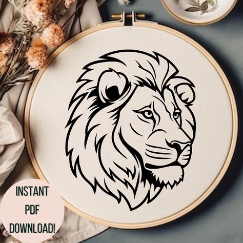 Animal Hand Embroidery, Embroidery Journal, Lion Eyes, Lions Head, Embroidery Download, Art Sketches Pencil, Handmade Embroidery Designs, Lion Face, Sewing Embroidery