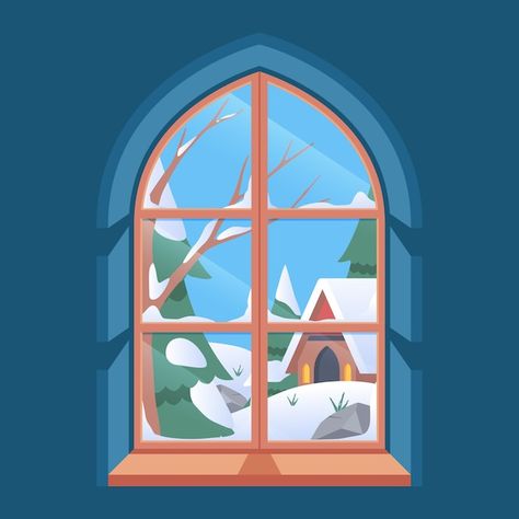 Free vector flat winter window illustrat... | Free Vector #Freepik #freevector #snow-window #winter-window #winter-illustration #winter-season Snowy Window Drawing, Snow Window, Snowy Window, Window Illustration, Window Drawing, Winter Window, Winter Illustration, Book Ideas, Vector Photo