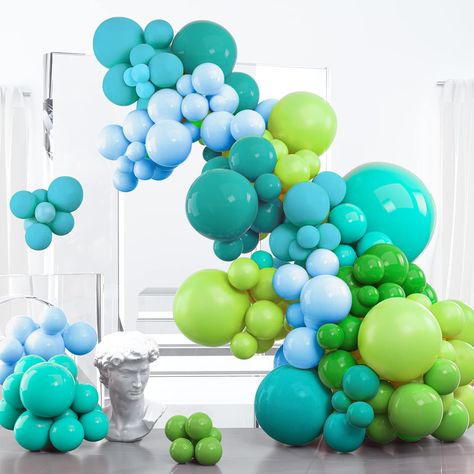 PRICES MAY VARY. 100 PCS GREEN BLUE BALLOONS DIFFERENT SIZES: Package includes 36 inch balloon (1 pc), 18 inch balloons (3 pcs), 12 inch balloons (20 pcs), 10 inch balloons (20 pcs), 5 inch balloons (56 pcs) NON-TOXIC & SAFE: Made of latex, safe and non-toxic to use. Recommended to use with a balloon hand pump or electric balloon pump to save time and effort WHAT TO FILL WITH: Latex balloons filled with AIR will stay full for up to 72 hours, while with HELIUM will stay full for 3-6 hours. For be Green Balloon Garland, 36 Inch Balloons, Teal Balloons, Green Balloons, Party Streamers, Balloon Kits, Paper Streamers, Soccer Birthday, Silver Balloon